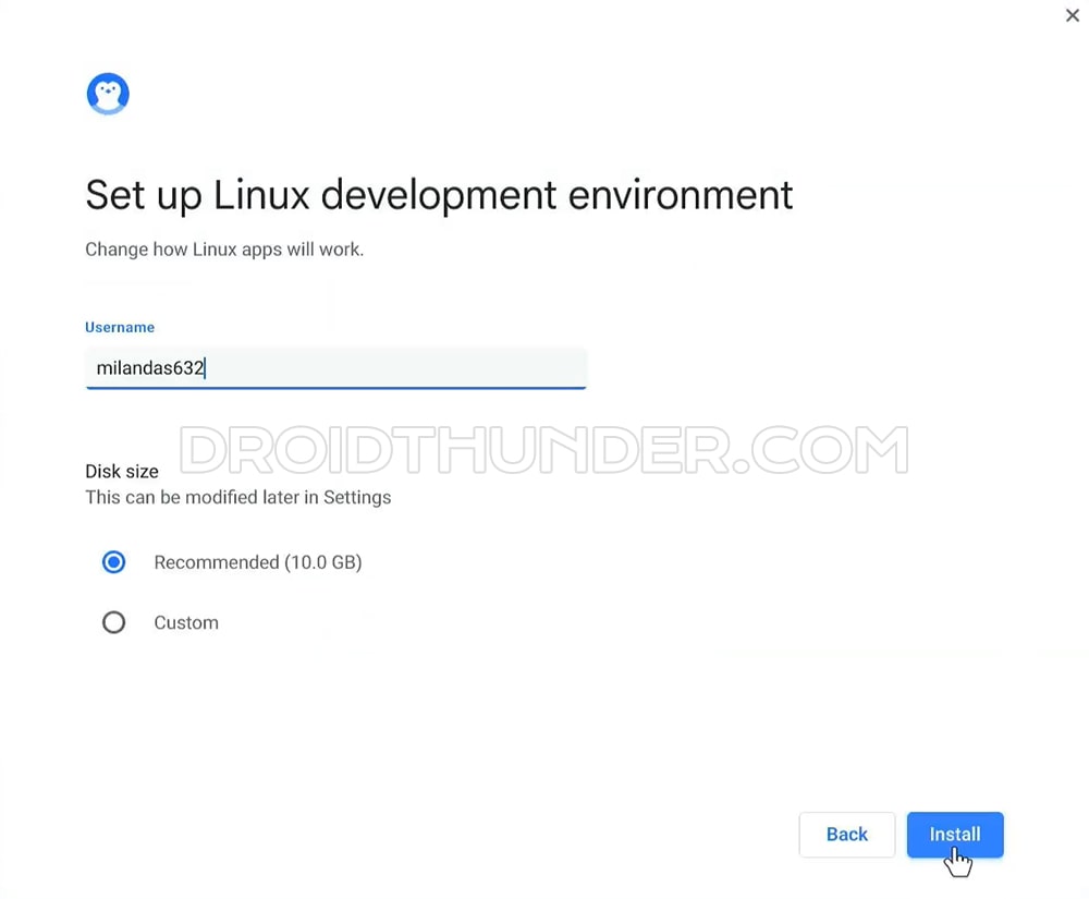 Click Install to setup Linux Development Environment