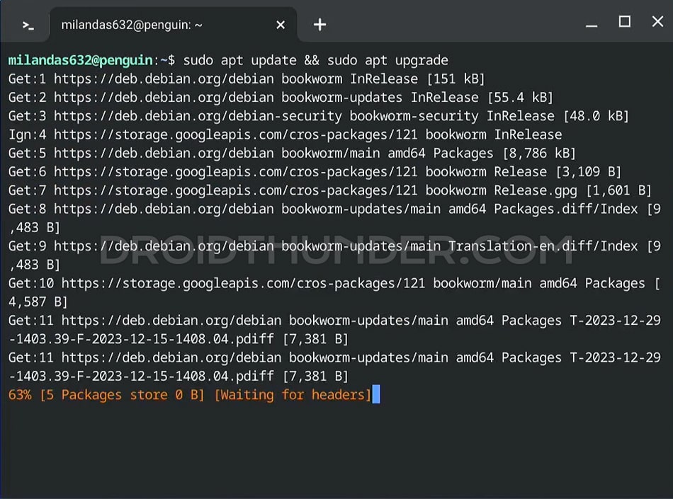 Updating Linux packages on Chromebook using Terminal window